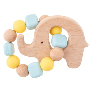 Silicone & Beechwood Animal Teether Ring Toy