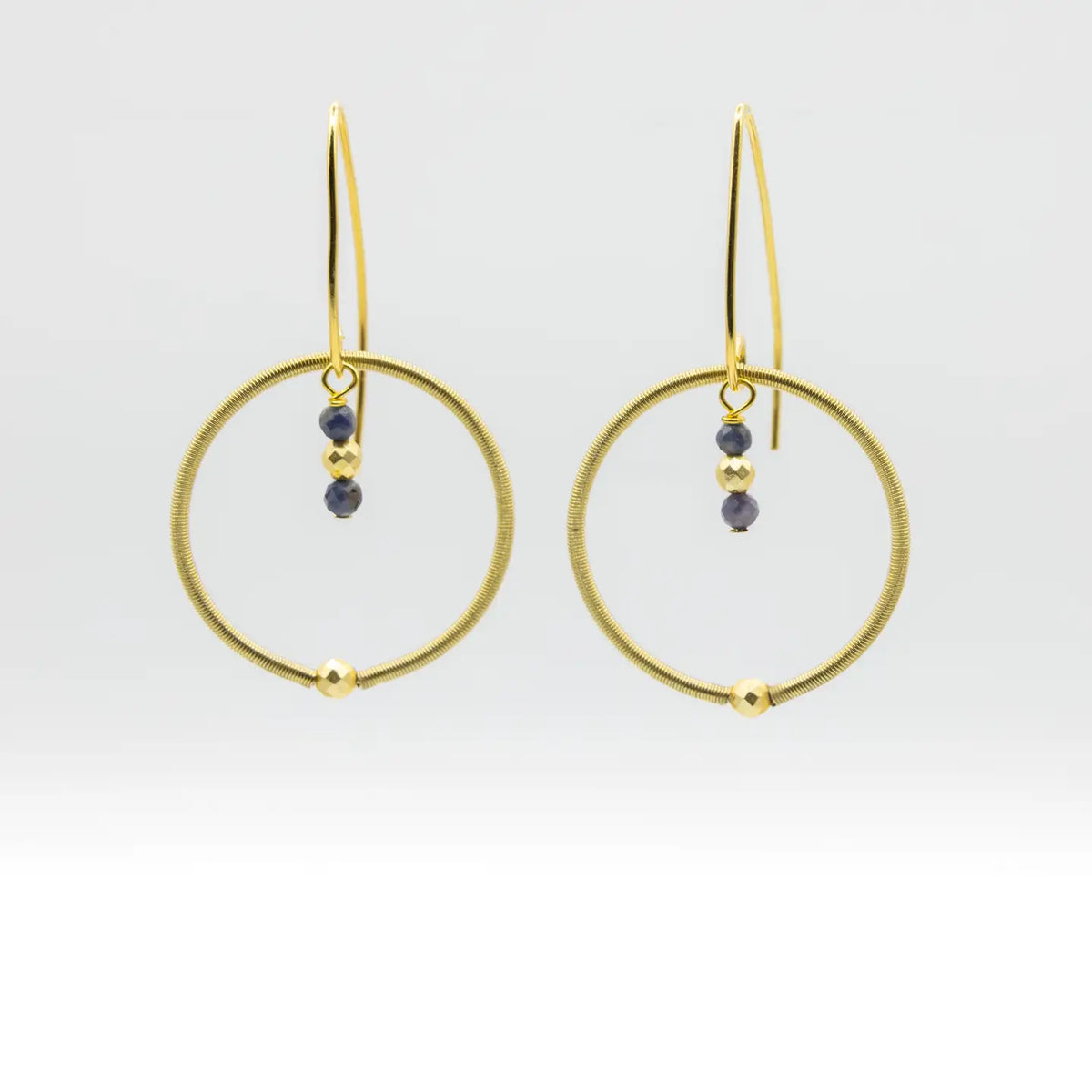 Sapphire Piano Wire Circle Dangle Earrings