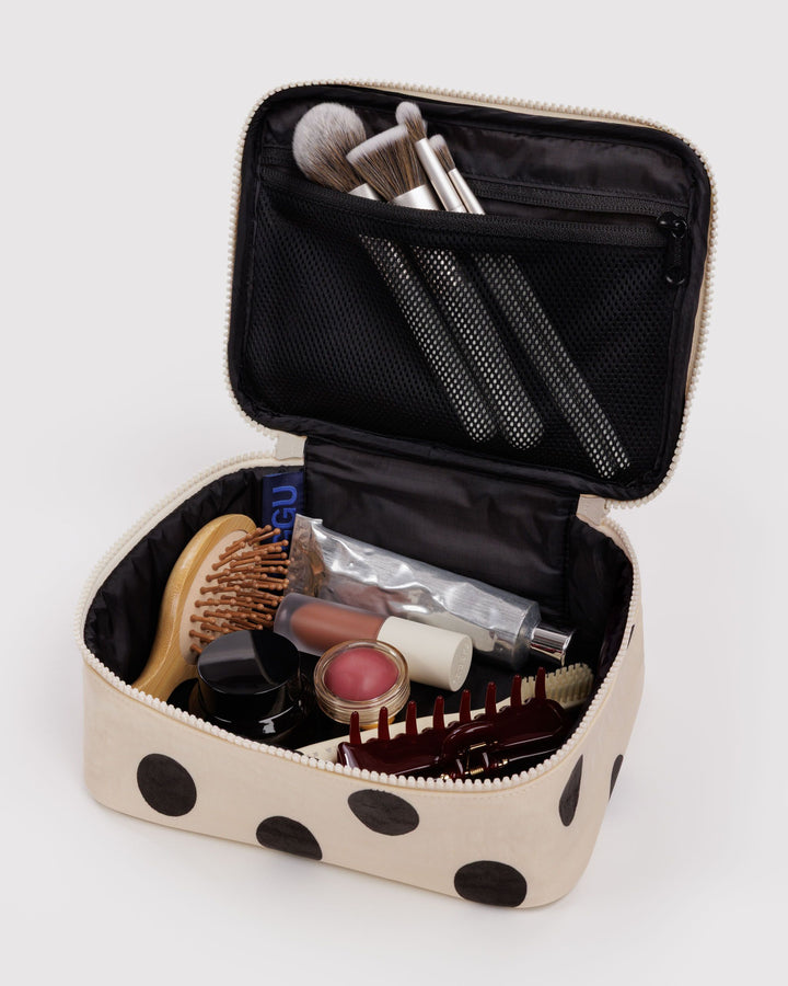 Small Cosmetic Case - Cream and Black Polka Dot