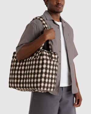 Small Cloud Carry-On Tote - Blurred Gingham Brown