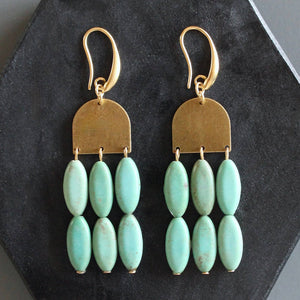 Turquoise & Brass Shield Dangle Earrings