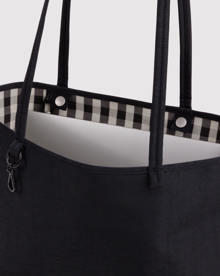 Medium Nylon Reversible Tote Bag - Black Gingham Mix