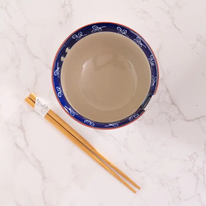 Asian Noodle Bowl with Chopsticks Set - Floral
