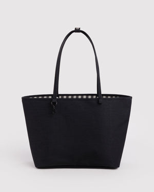 Large Nylon Reversible Tote Bag - Black Gingham Mix