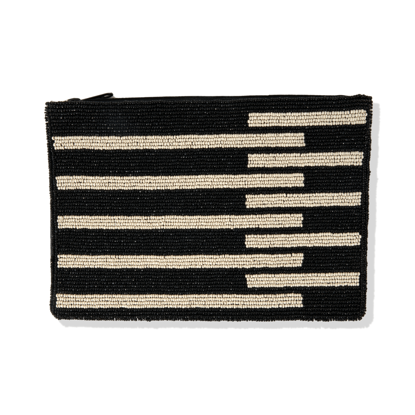 Annabella Half Stripe Beaded Clutch Black and White