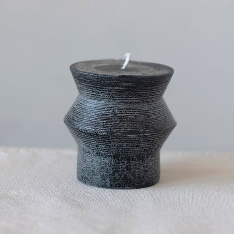 Unscented Totem Pillar Candle 3" H in Charcoal Black Lifestyle