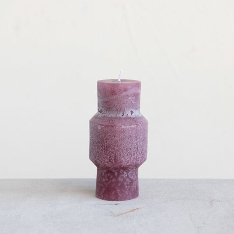 Unscented Sculpted Totem Pillar Candle 6" H in Purple Mauve Lifestyle