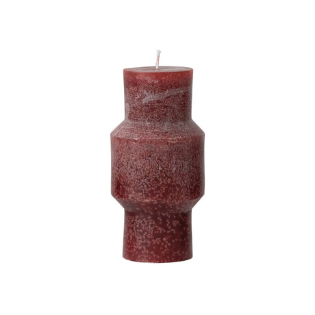 Unscented Sculpted Totem Pillar Candle 6" H in Cabernet Red