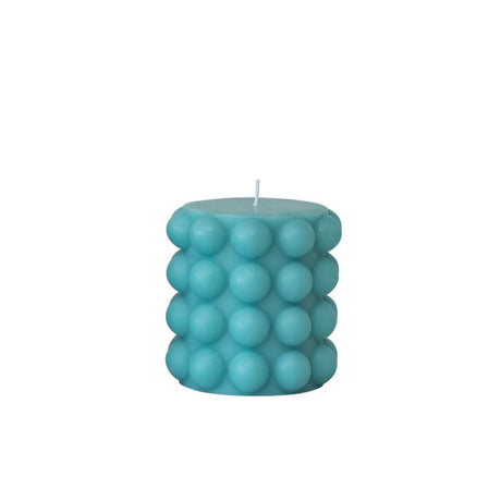 Unscented Hobnail Pillar Candle 4"H in Cyan Blue