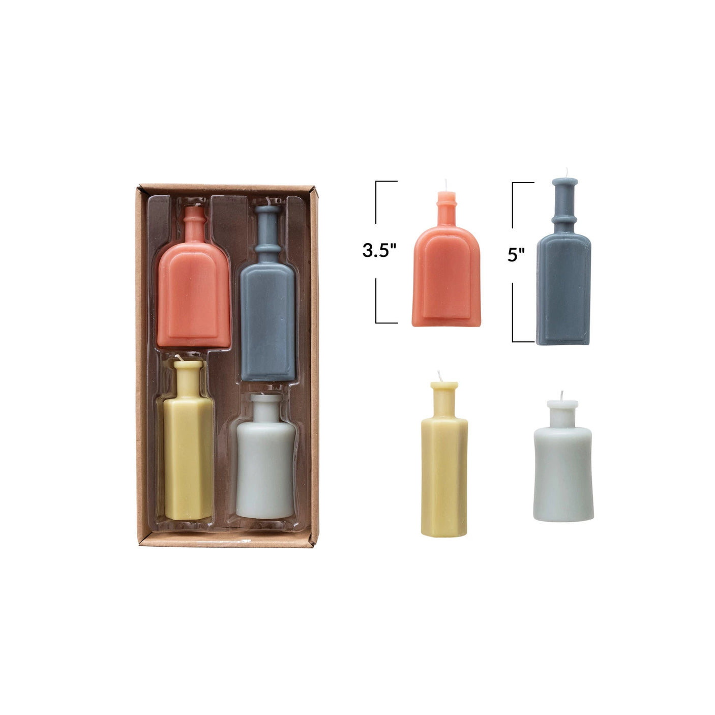 Vintage Apothecary Bottle Unique Shaped Unscented Taper Candles Set