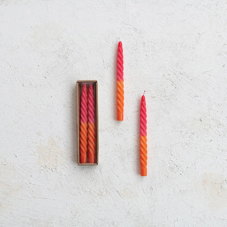 Unscented Twisted Taper Candles Set of 2 - Hot Pink Orange Ombre