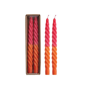 Unscented Twisted Taper Candles Set of 2 - Hot Pink Orange Ombre