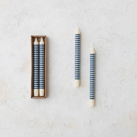Striped Unscented Taper Candles Boxed Set of 2