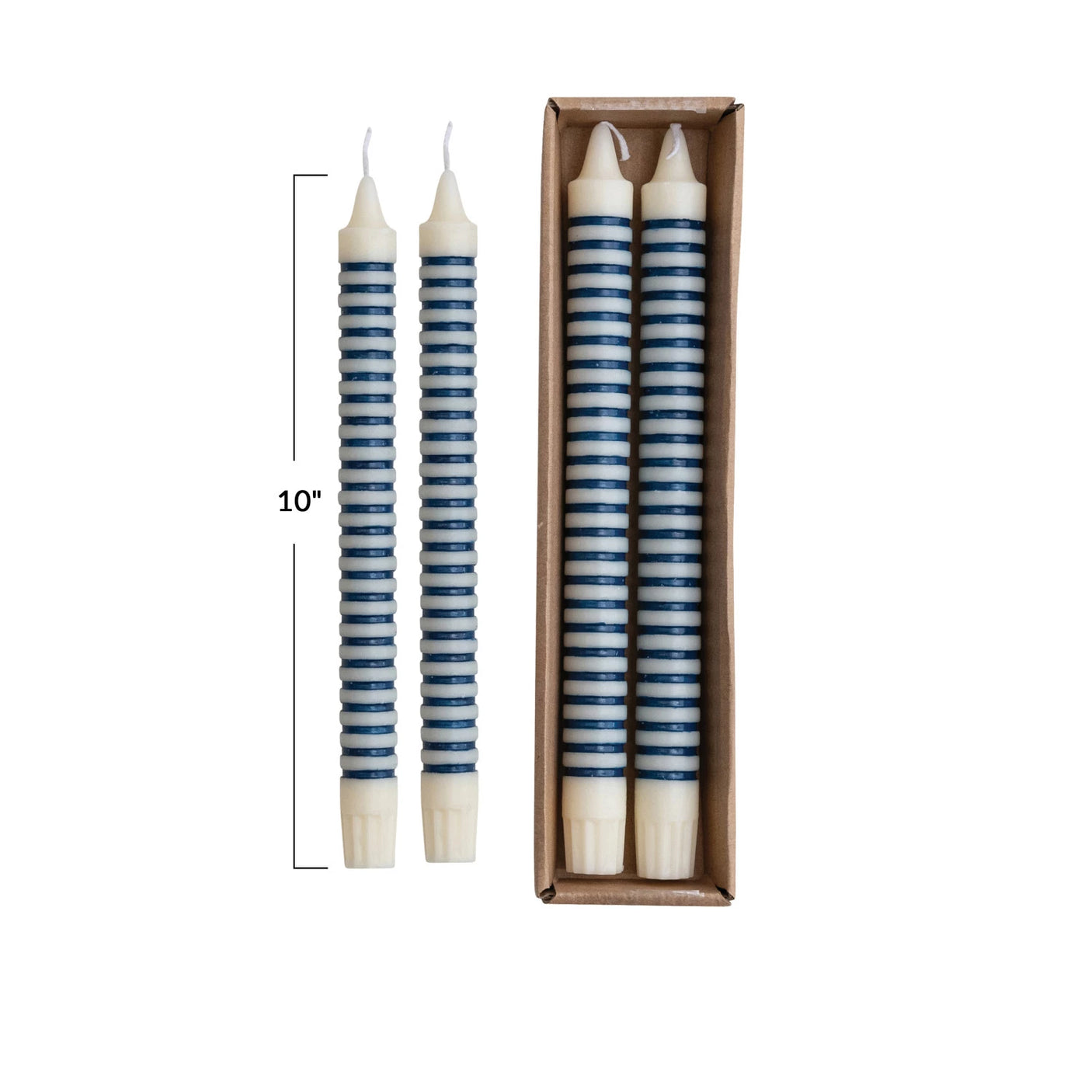 Striped Unscented Taper Candles Boxed Set of 2