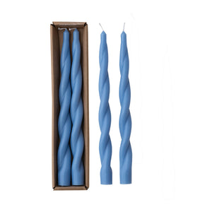 Unscented Twisted Taper Candles Boxed Set of 2 - Blue