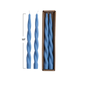 Unscented Twisted Taper Candles Boxed Set of 2 - Blue