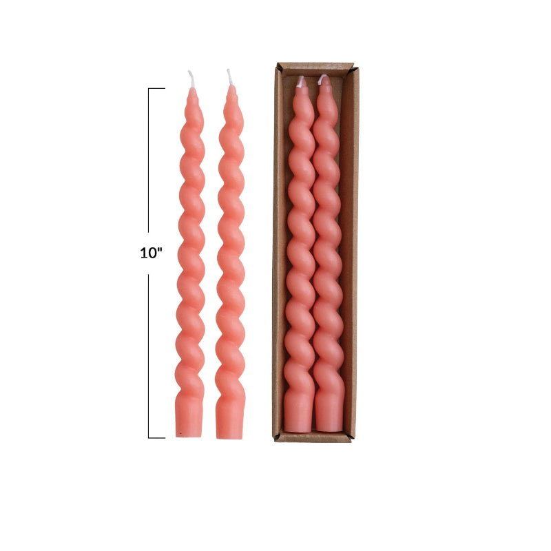 Unscented Twisted Taper Candles Boxed Set of 2 - Pink