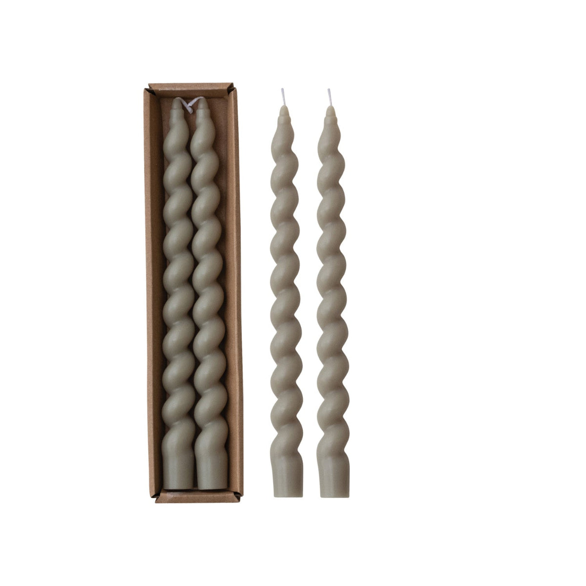 Unscented Twisted Taper Candles Boxed Set of 2 - Grey