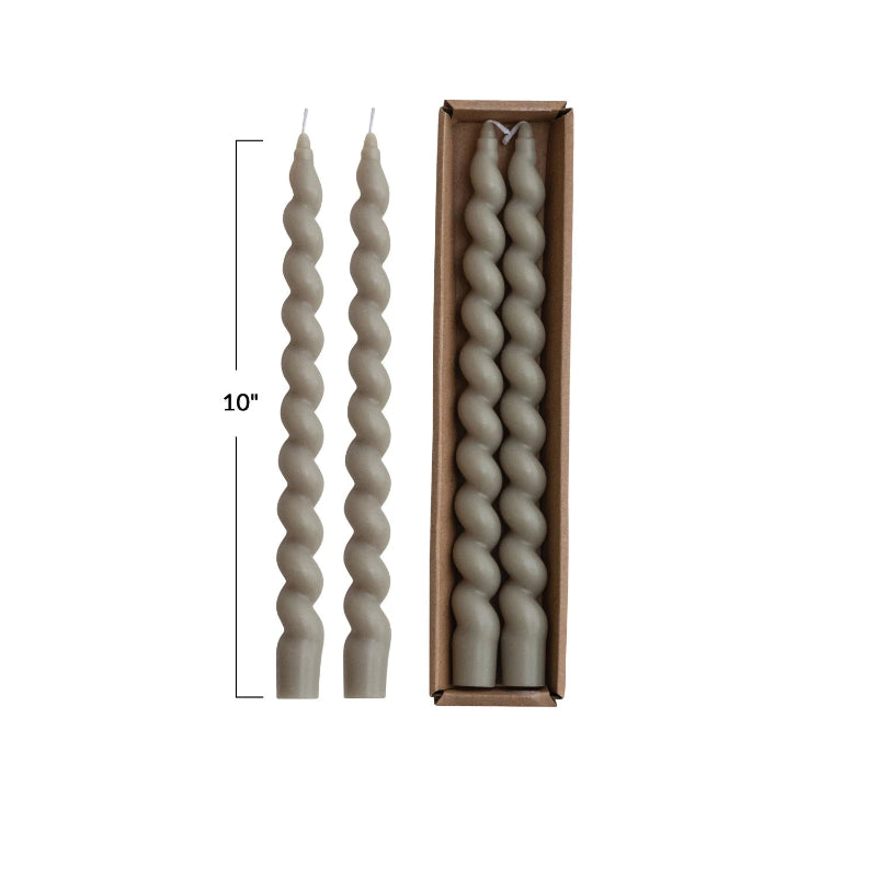 Unscented Twisted Taper Candles Boxed Set of 2 - Grey