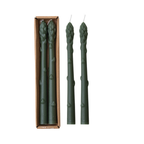 Unscented Asparagus Shaped Taper Candles in Box, Set of 2 (Est. Burn Time 5 Hours)