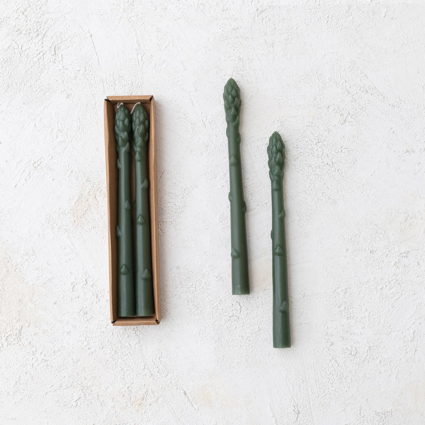 Unscented Asparagus Shaped Taper Candles Boxed Set of 2