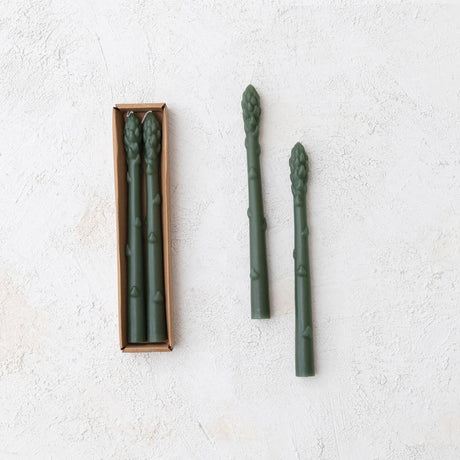 Unscented Asparagus Shaped Taper Candles Boxed Set of 2