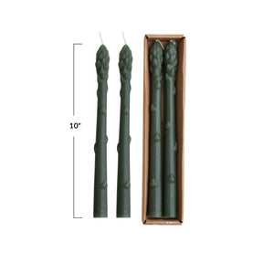Unscented Asparagus Shaped Taper Candles Boxed Set of 2
