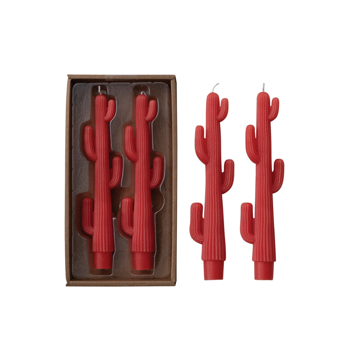 Unscented Cactus Taper Candles Set of 2 - Coral