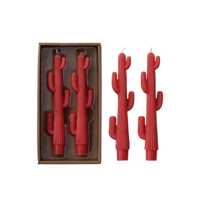 Unscented Cactus Taper Candles Set of 2 - Coral