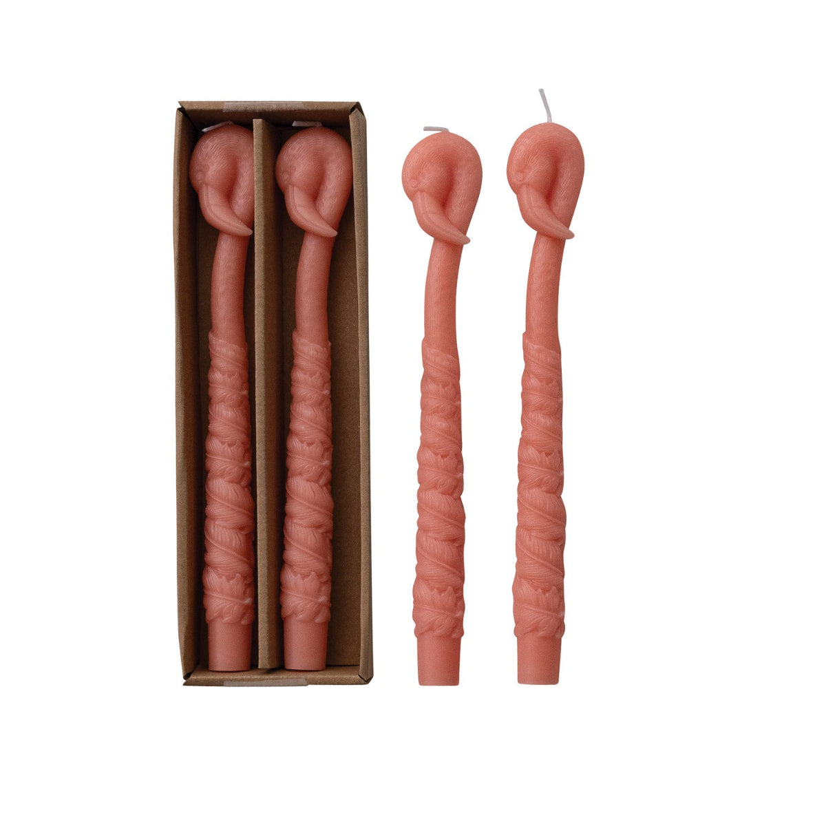Unscented Flamingo Taper Candles Set of 2 - Peach