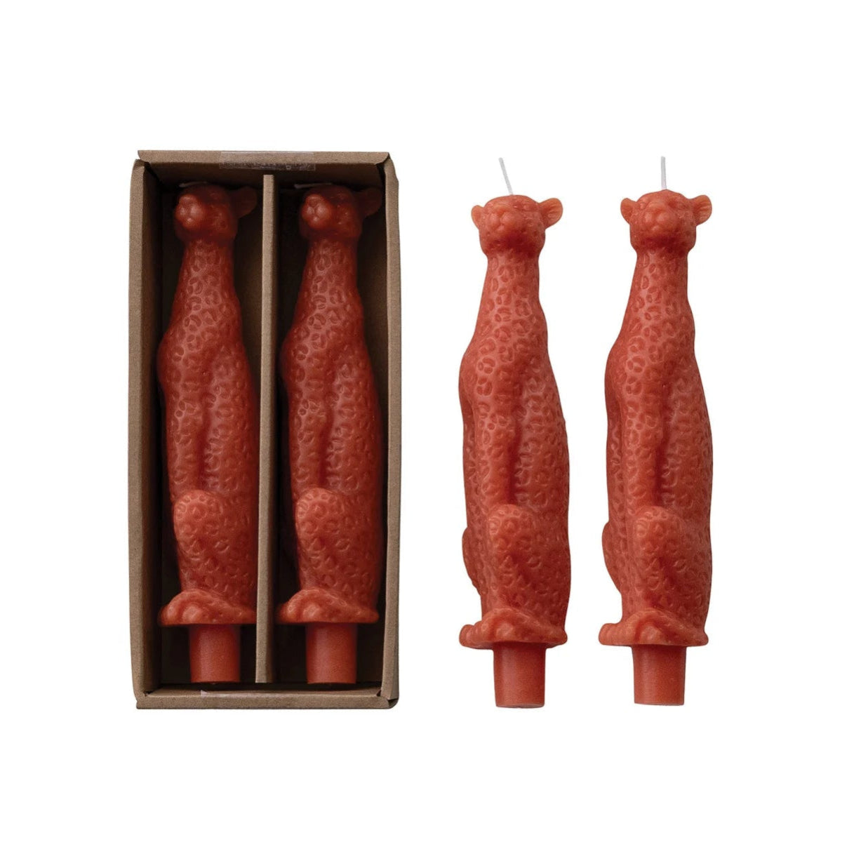 Unscented Leopard Taper Candles Set of 2 - Coral