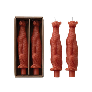 Unscented Leopard Taper Candles Set of 2 - Coral