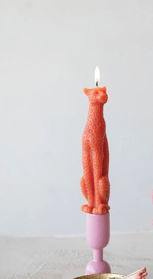 Unscented Leopard Taper Candles Set of 2 - Coral