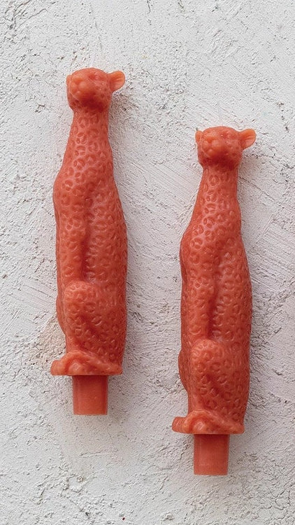 Unscented Leopard Taper Candles Set of 2 - Coral