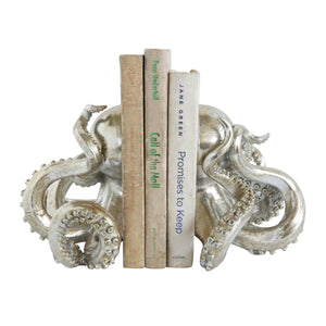 Silver Resin Octopus Bookends Pair