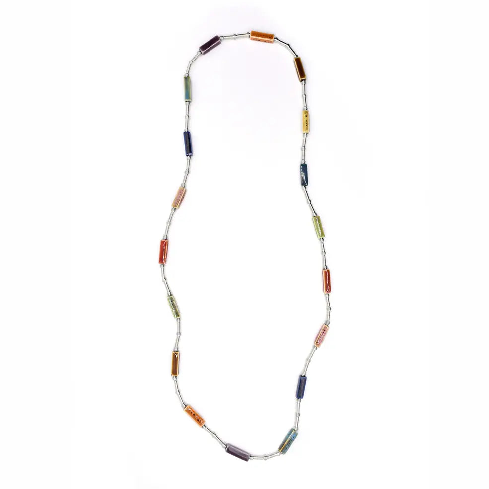 Porcelain Beaded Piano Wire Multicolor Necklace - 40"
