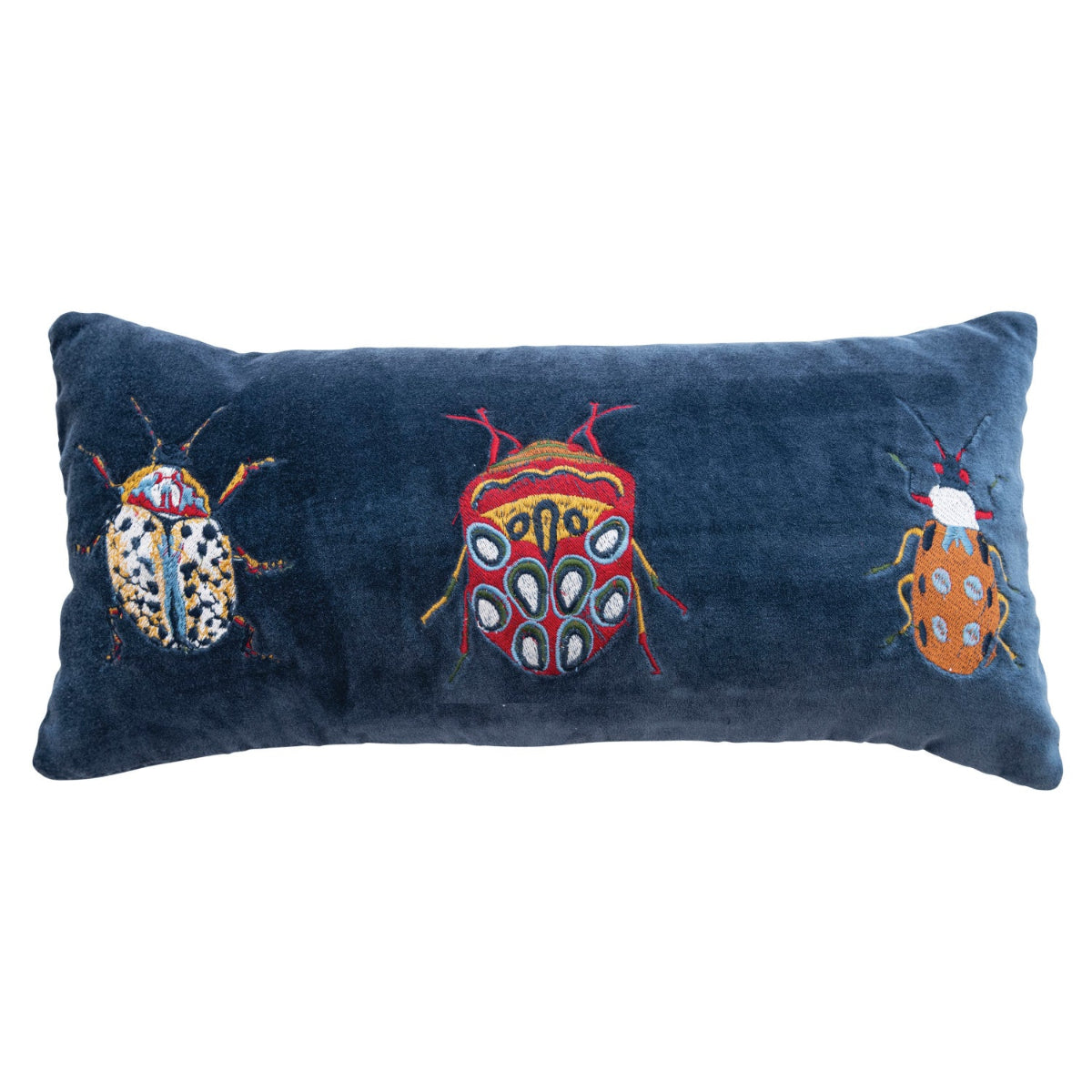 Cotton Velvet Beetle Embroidered Lumbar Throw Pillow