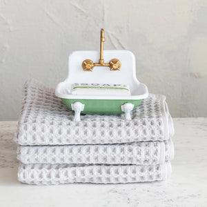 Metal Sink Soap Dish with Faucet & Knobs - White/Green/Gold