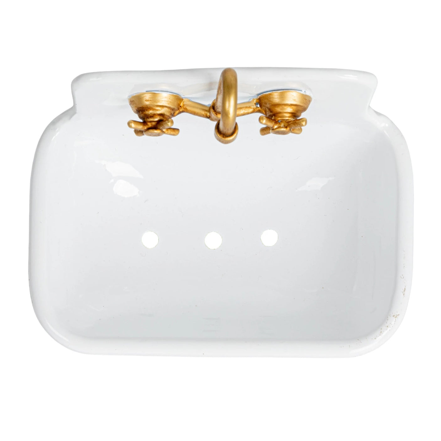 Metal Sink Soap Dish with Faucet & Knobs - White/Green/Gold