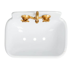 Metal Sink Soap Dish with Faucet & Knobs - White/Green/Gold