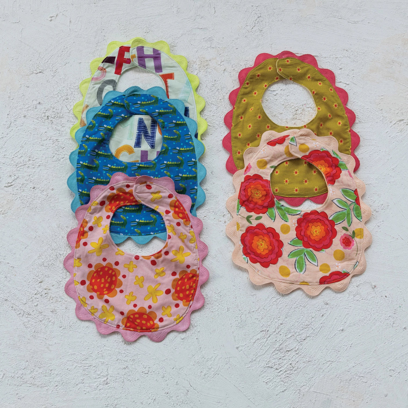 Cotton Terry Cloth Colorful Scalloped Trim Baby Bib