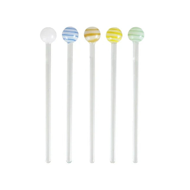 Striped Ball Blown Glass Cocktail Stirrers Set