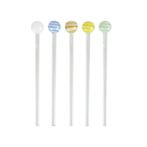 Striped Ball Blown Glass Cocktail Stirrers Set