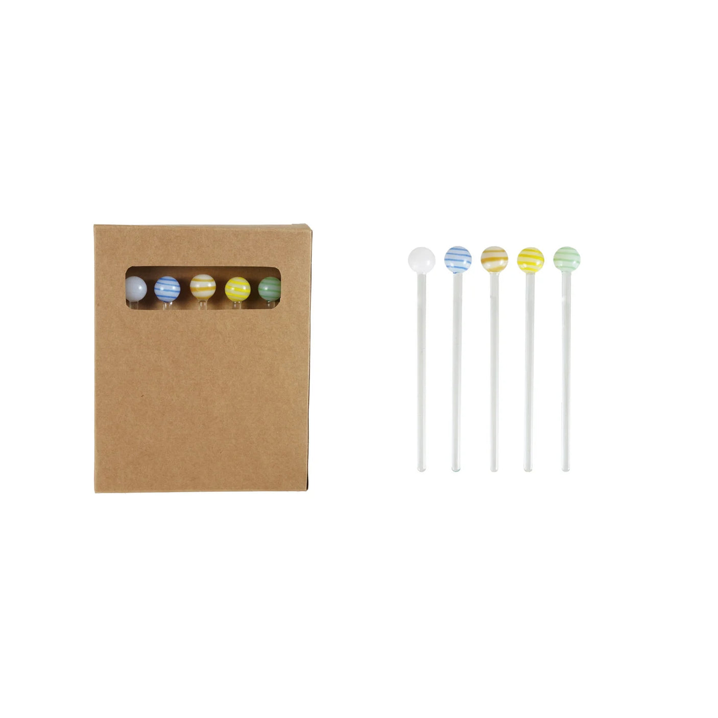 Striped Ball Blown Glass Cocktail Stirrers Set
