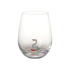 Blown Glass Swan Inside Stemless Wine Glass 18 oz