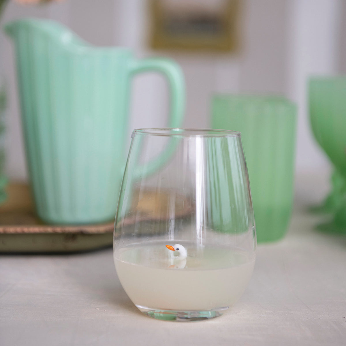 Blown Glass Swan Inside Stemless Wine Glass 18 oz