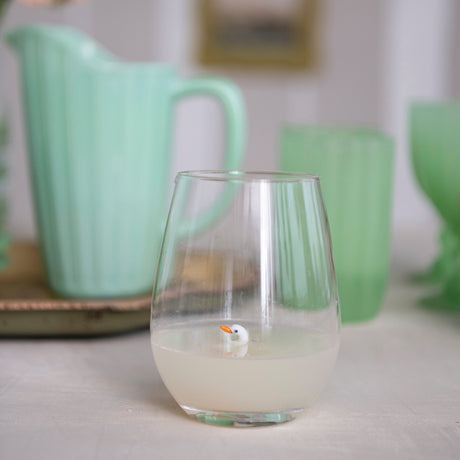 Blown Glass Swan Inside Stemless Wine Glass 18 oz