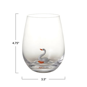 Blown Glass Swan Inside Stemless Wine Glass 18 oz