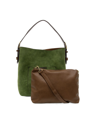 Vegan Suede Hobo Shoulder Bag - Dark Emerald