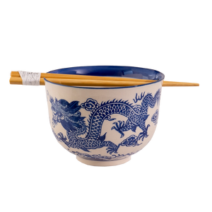 Asian Noodle Bowl with Chopsticks Set - Blue Dragon